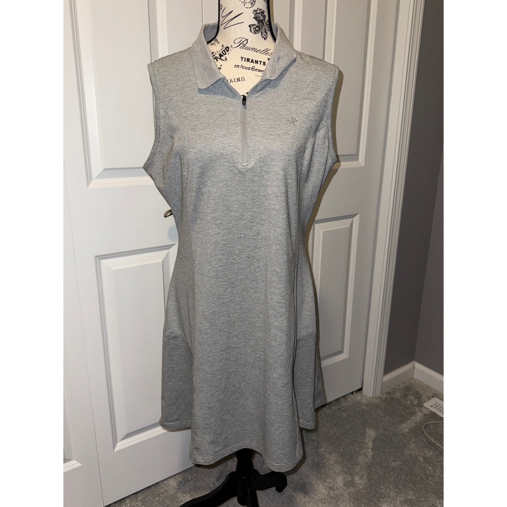 MoFiz Women Heather Gray Sleeveless Polo Dress Quarter Zip Golf Tennis Size L
